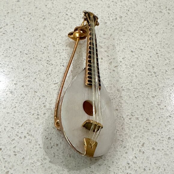 Vintage Jewelry - Miniature Mandolin Brooch Mother of Pearl
